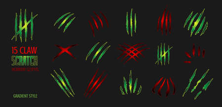 Claw scratch gradient vector illustration. Set of cruel animal scratches horror and grunge conceptのイラスト素材