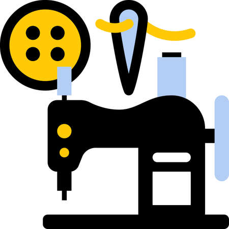 embroidery icon flat illustration with button and needle decorative for website, web, mobile app, printing, banner, logo, poster design, etc.のイラスト素材