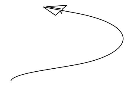 continuous line drawing of airplane paper flying high and growth decorative art vector illustration. Think differently conceptのイラスト素材