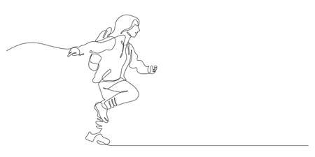 continuous line drawing of happiness student running : back to school concept vector illustrationのイラスト素材
