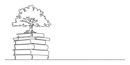 tree of knowledge vector illustration. One line drawing style hand drawn.のイラスト素材