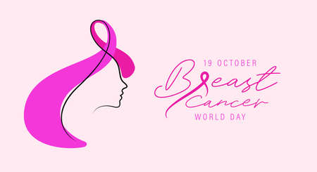Woman face minimalsim design in breast cancer concpet with cancer awareness ribbon vector illustration for decoration,wallpaper,poster,background,presentation,advertising,etcのイラスト素材