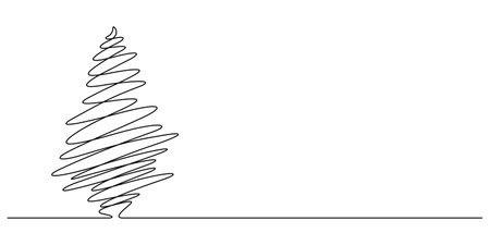 christmas pine tree one line drawing sketch minimalist art thin line illustrationのイラスト素材