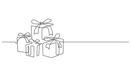 gift boxes present continuous line drawing minimalist art copy spaceのイラスト素材