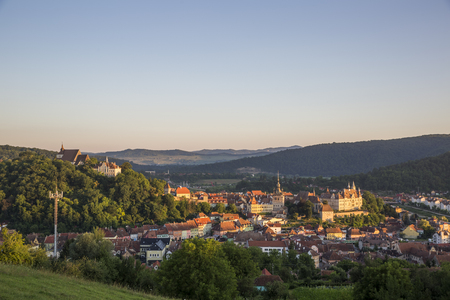 Sunrise view of Sighisoara in Romaniaの写真素材
