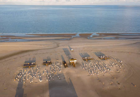 Aerial view of the beach at Sankt Peter Ording, Germanyの写真素材