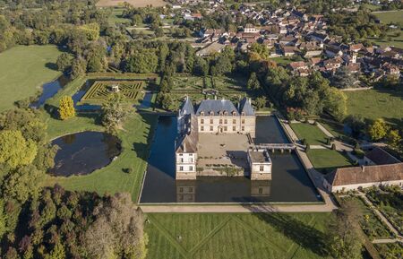 CORMATIN, FRANCE - OCTOBER 06, 2017: Aerial view of the moated Cormatin castle in South Burgundyのeditorial素材