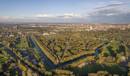 Aerial view of Herrenhausen Gardens in Hannover, Germanyの写真素材