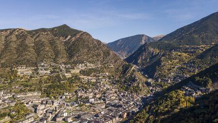 Aerial view of Andorra la Vella, the capital of the Principality of Andorraの写真素材