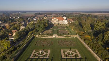 Aerial view of Hundisburg Palace and Baroque Garden in Saxony-Anhalt, Germanyのeditorial素材