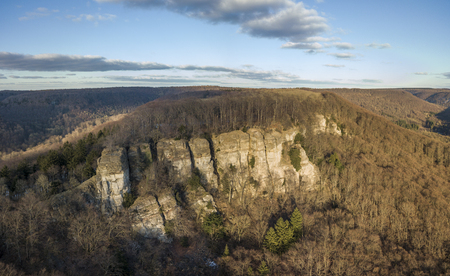 Aerial view of Hohenstein cliffs - one of the highlights in the hiking area of the western...