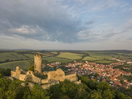 Aerial view of Muehlburg castle in Thuringiaの写真素材
