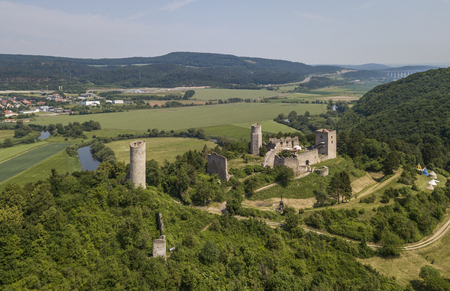 Aerial view of the ruins of Brandenburg castle in Thuringiaの写真素材