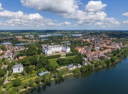 Aerial view of Ploen castle and old townの写真素材