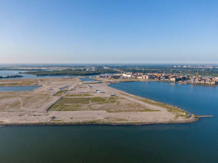 Aerial view of the new artificial islands near IJburg residential district in Amsterdam, Netherlandsの写真素材