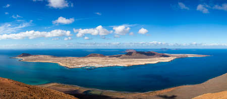 Aerial panorama of the Graciosa island, north of Lanzarote, Spainの写真素材