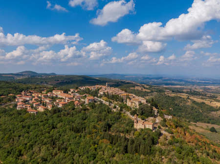 Aerial view of the historical town of Montefollonicoの写真素材