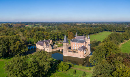 Aerial view of moated Heeswijk castle in Netherlandsの写真素材