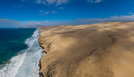 Aerial view of Corralejo Dunes on the Canary island of Fuerteventura, Spainの写真素材