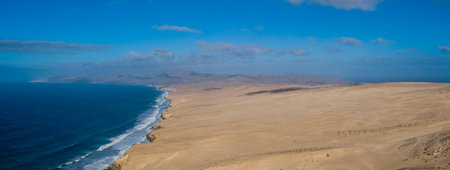 Aerial view of Corralejo Dunes on the Canary island of Fuerteventura, Spainの写真素材