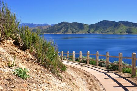 View of Diamond Valley Lake in Hemet, California.の写真素材