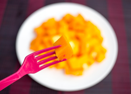 Papaya fruit in dish の写真素材