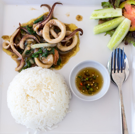 Stir-fried squid with Holy Basilの写真素材