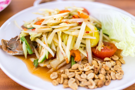 Thai papaya salad or Som Tum (traditional and modern thai food)の写真素材
