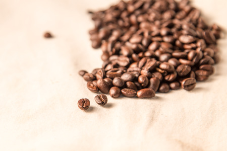 close up of Coffee beans on clothの写真素材