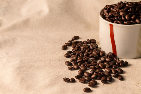 close up of Coffee beans on clothの写真素材