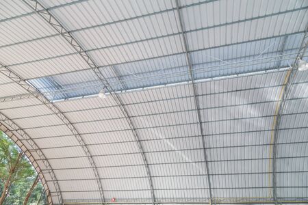 metal roofing construction of modern building complexの写真素材