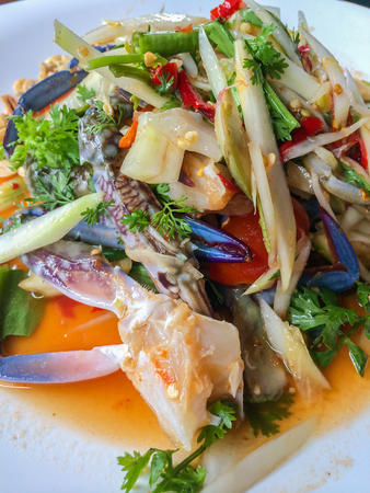 papaya salad with crab on tableの写真素材