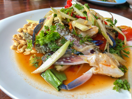 papaya salad with crab on tableの写真素材