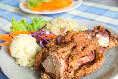 Roasted pork shank with mashed potatoesの写真素材