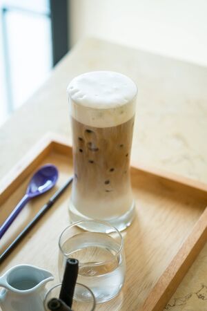 ice coffee on wooden tableの写真素材