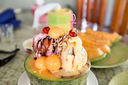 Fresh Melon with Ice Cream