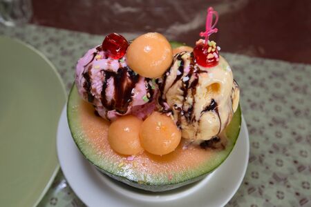 Fresh Melon with Ice Creamの写真素材