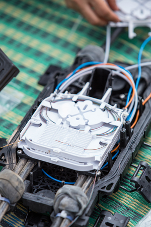 fiber optic fusion splicer in fieldの写真素材