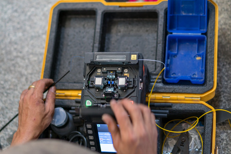fiber optic fusion splicer at home , filber at homeの写真素材