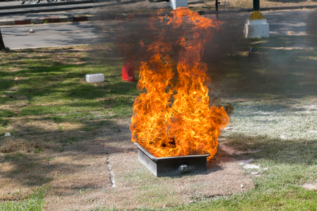 Demonstration of the fire with a fire extinguisher.の写真素材