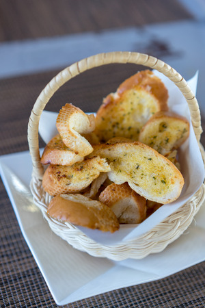 Garlic bread in the basket.の写真素材