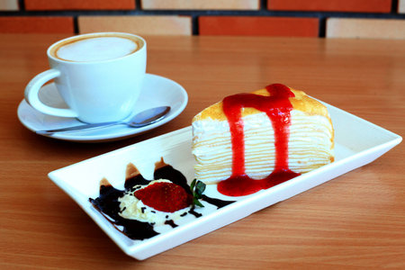 Banana cake and strawberriesの写真素材