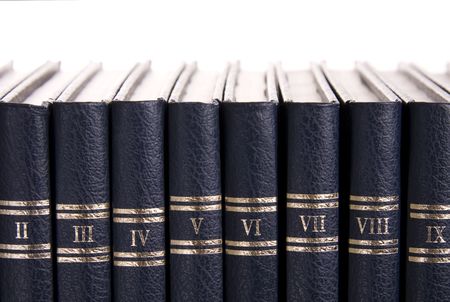 Row of old books with roman numbersの写真素材