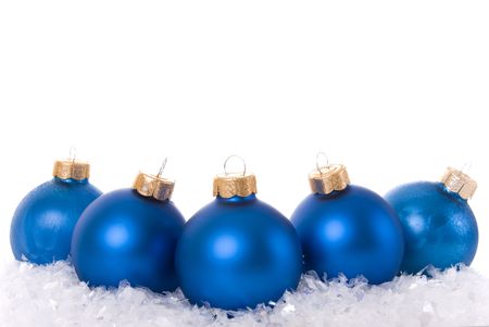 Blue christmas ornament background (selective focus) の写真素材