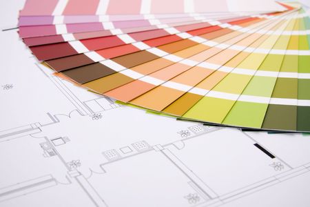 Color samples for selection with house plan on background