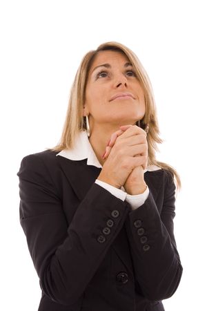 Business women with her hands crossed imploring somethingの写真素材