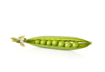 Fresh green peas isolated on a white backgroundの写真素材