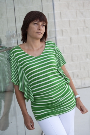 Portrait of beautiful caucasian woman with reflexionの写真素材