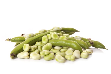 Close-up of broad beans and few pods の写真素材