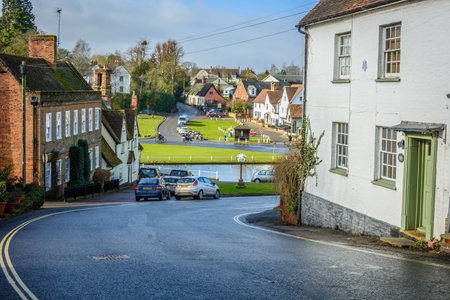 Modern day scene in an old Essex, English village on a sunny winters day